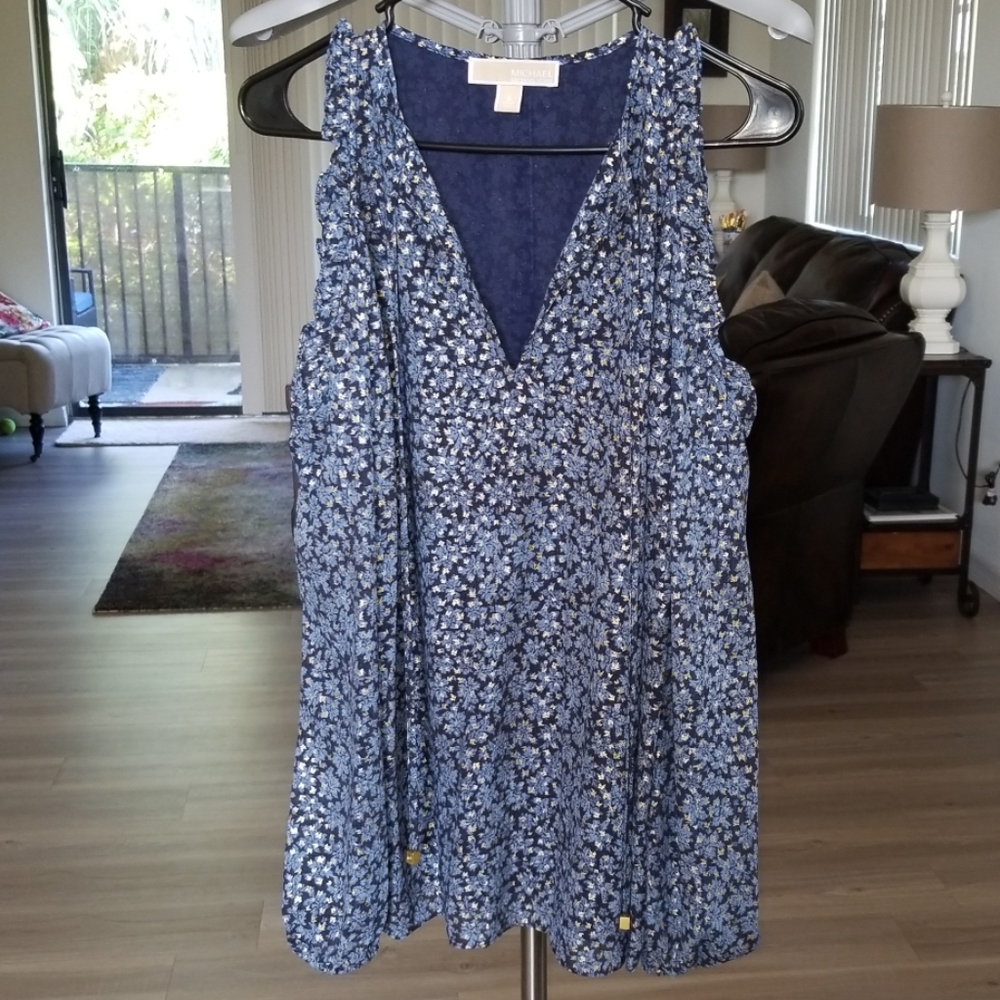 Michael Kors Bkue and Gold Dressy Top Small